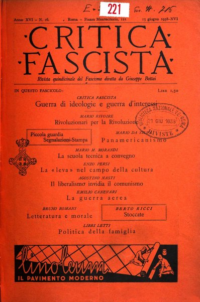 Critica fascista rivista quindicinale del fascismo diretta da Giuseppe Bottai