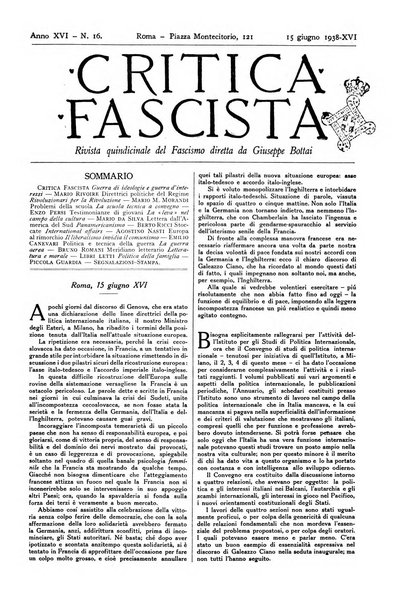 Critica fascista rivista quindicinale del fascismo diretta da Giuseppe Bottai