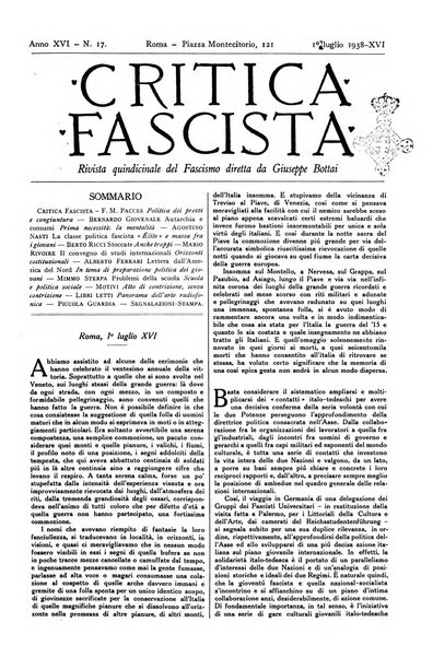 Critica fascista rivista quindicinale del fascismo diretta da Giuseppe Bottai