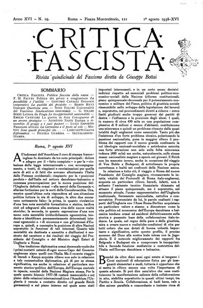 Critica fascista rivista quindicinale del fascismo diretta da Giuseppe Bottai