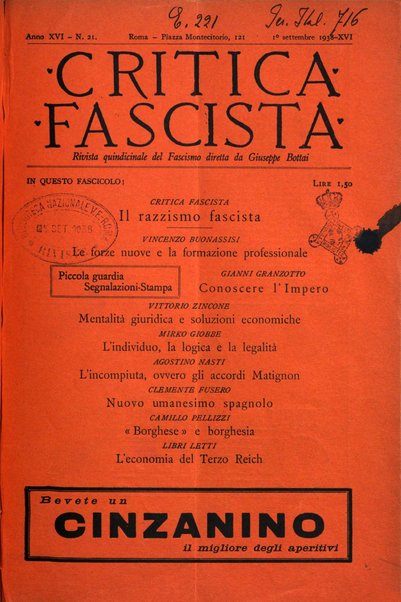 Critica fascista rivista quindicinale del fascismo diretta da Giuseppe Bottai