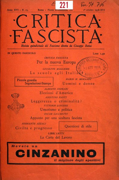 Critica fascista rivista quindicinale del fascismo diretta da Giuseppe Bottai