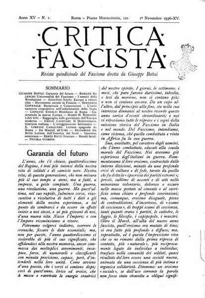 Critica fascista rivista quindicinale del fascismo diretta da Giuseppe Bottai