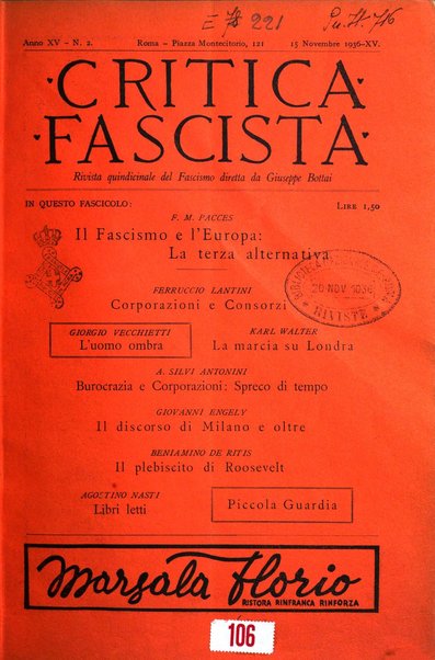 Critica fascista rivista quindicinale del fascismo diretta da Giuseppe Bottai