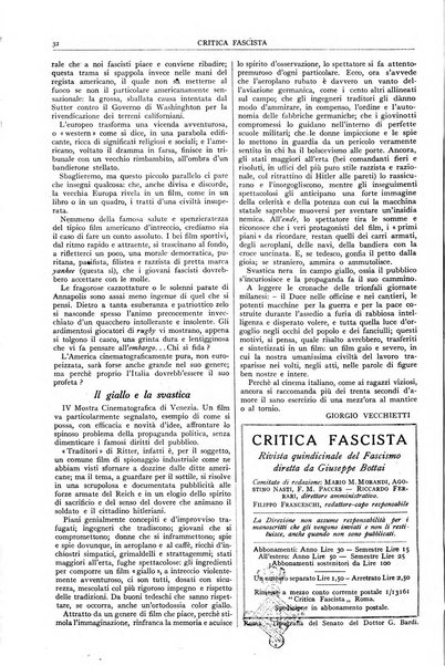 Critica fascista rivista quindicinale del fascismo diretta da Giuseppe Bottai