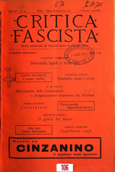 Critica fascista rivista quindicinale del fascismo diretta da Giuseppe Bottai