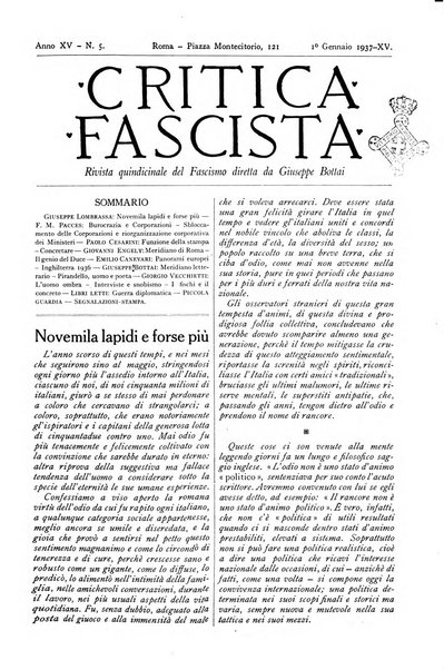 Critica fascista rivista quindicinale del fascismo diretta da Giuseppe Bottai