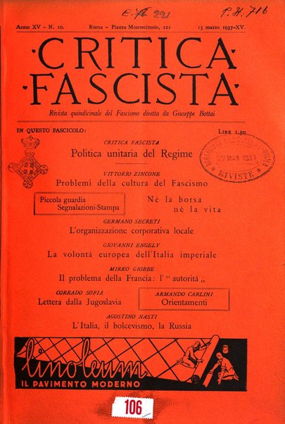 Critica fascista rivista quindicinale del fascismo diretta da Giuseppe Bottai