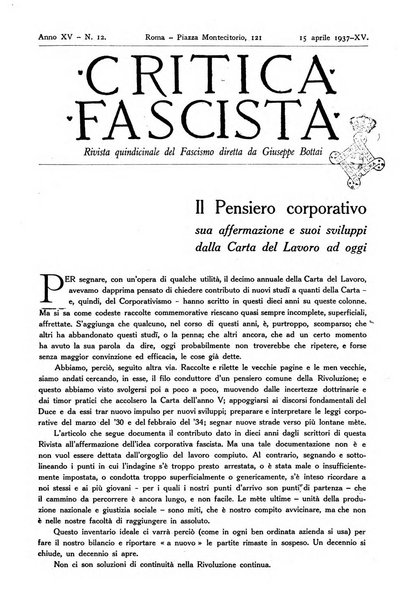 Critica fascista rivista quindicinale del fascismo diretta da Giuseppe Bottai