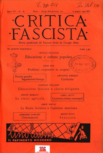 Critica fascista rivista quindicinale del fascismo diretta da Giuseppe Bottai