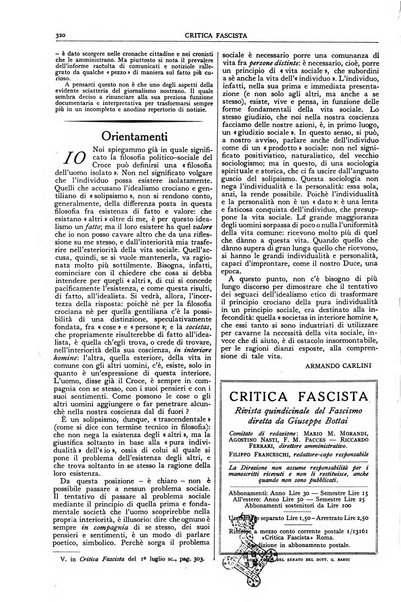 Critica fascista rivista quindicinale del fascismo diretta da Giuseppe Bottai