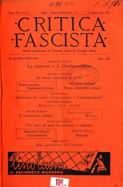 Critica fascista rivista quindicinale del fascismo diretta da Giuseppe Bottai