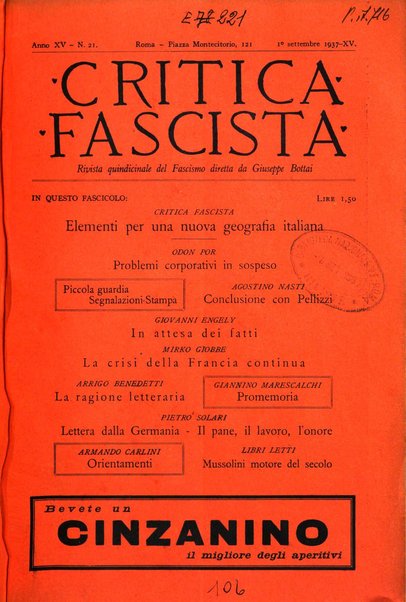 Critica fascista rivista quindicinale del fascismo diretta da Giuseppe Bottai