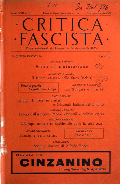 Critica fascista rivista quindicinale del fascismo diretta da Giuseppe Bottai