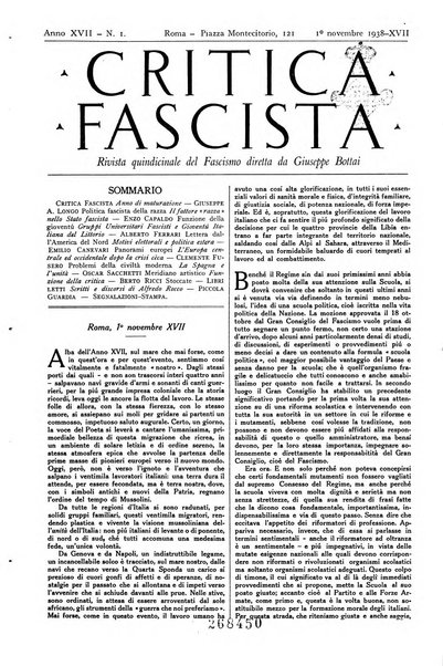 Critica fascista rivista quindicinale del fascismo diretta da Giuseppe Bottai