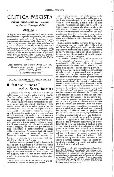 Critica fascista rivista quindicinale del fascismo diretta da Giuseppe Bottai