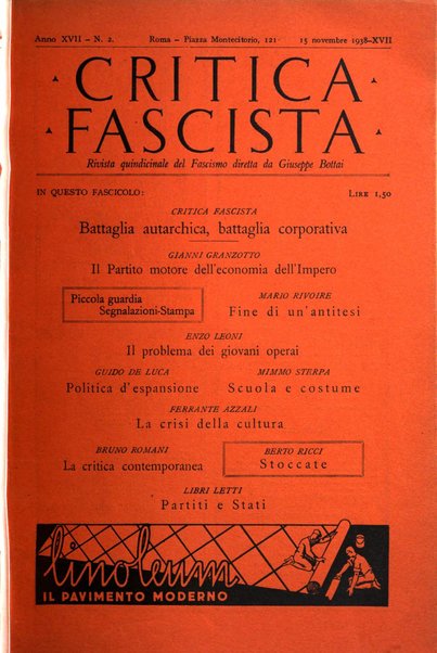 Critica fascista rivista quindicinale del fascismo diretta da Giuseppe Bottai