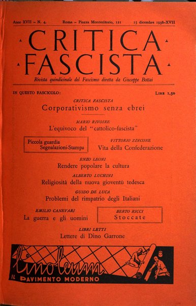 Critica fascista rivista quindicinale del fascismo diretta da Giuseppe Bottai