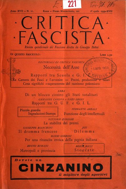 Critica fascista rivista quindicinale del fascismo diretta da Giuseppe Bottai