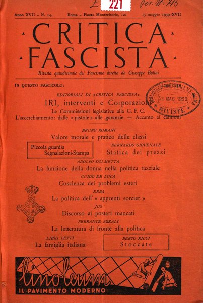 Critica fascista rivista quindicinale del fascismo diretta da Giuseppe Bottai