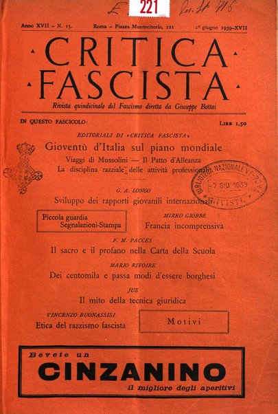 Critica fascista rivista quindicinale del fascismo diretta da Giuseppe Bottai