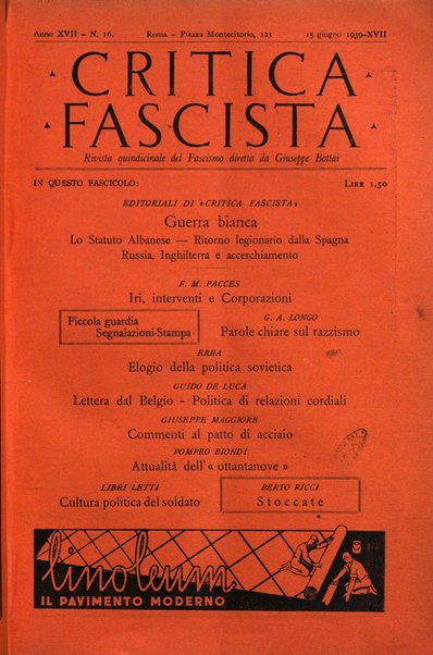 Critica fascista rivista quindicinale del fascismo diretta da Giuseppe Bottai