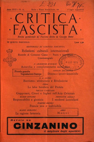 Critica fascista rivista quindicinale del fascismo diretta da Giuseppe Bottai