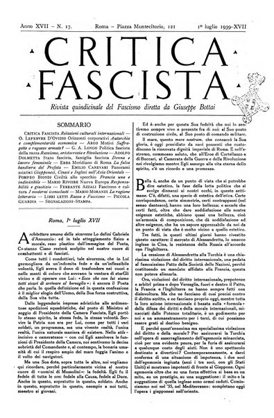 Critica fascista rivista quindicinale del fascismo diretta da Giuseppe Bottai