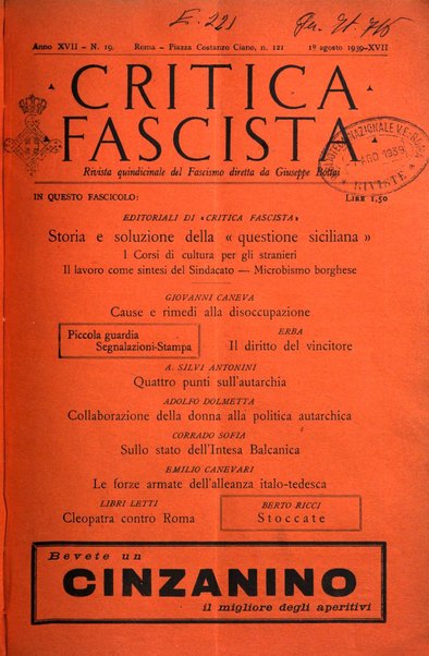 Critica fascista rivista quindicinale del fascismo diretta da Giuseppe Bottai