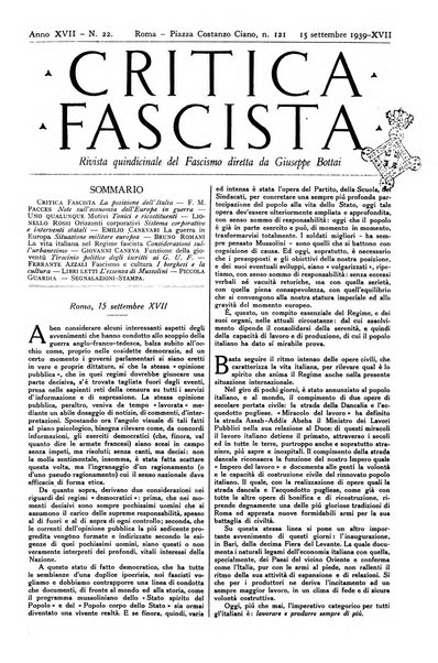 Critica fascista rivista quindicinale del fascismo diretta da Giuseppe Bottai