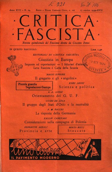 Critica fascista rivista quindicinale del fascismo diretta da Giuseppe Bottai