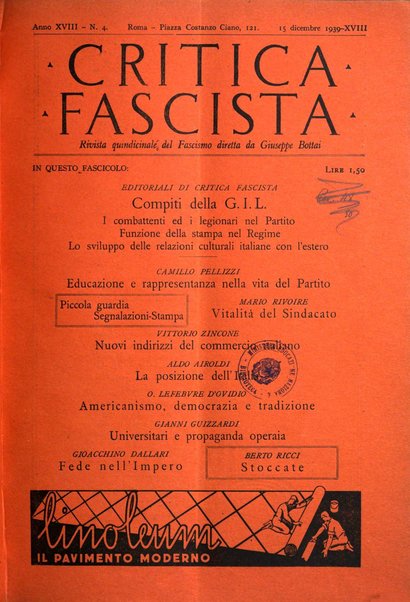 Critica fascista rivista quindicinale del fascismo diretta da Giuseppe Bottai