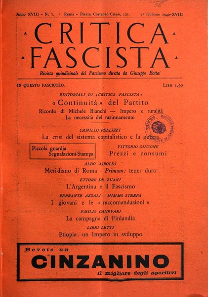 Critica fascista rivista quindicinale del fascismo diretta da Giuseppe Bottai