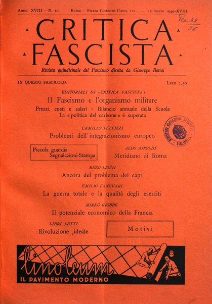 Critica fascista rivista quindicinale del fascismo diretta da Giuseppe Bottai