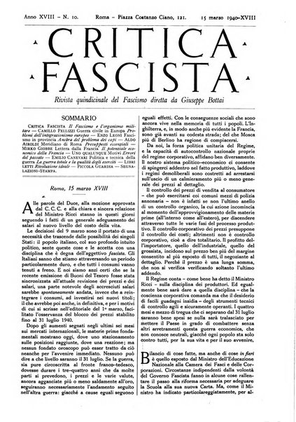 Critica fascista rivista quindicinale del fascismo diretta da Giuseppe Bottai