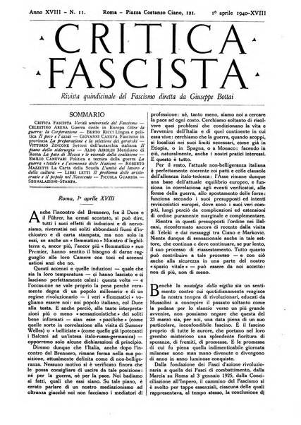 Critica fascista rivista quindicinale del fascismo diretta da Giuseppe Bottai