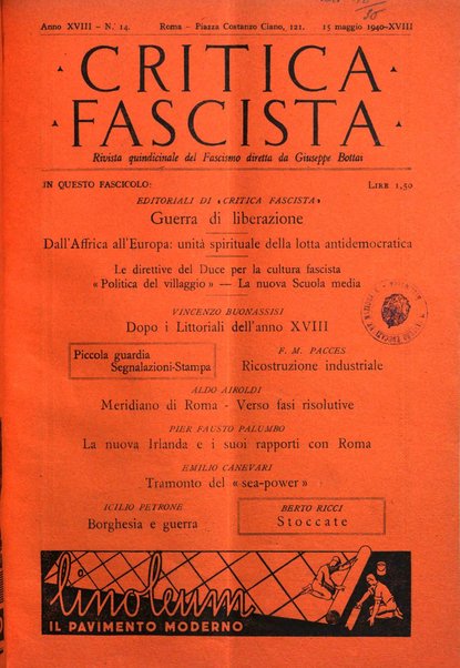 Critica fascista rivista quindicinale del fascismo diretta da Giuseppe Bottai