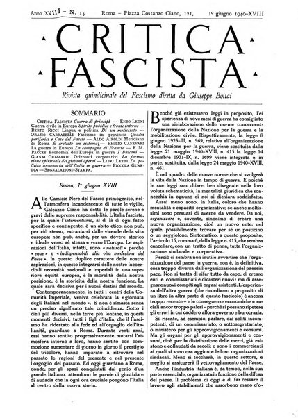 Critica fascista rivista quindicinale del fascismo diretta da Giuseppe Bottai