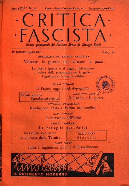 Critica fascista rivista quindicinale del fascismo diretta da Giuseppe Bottai