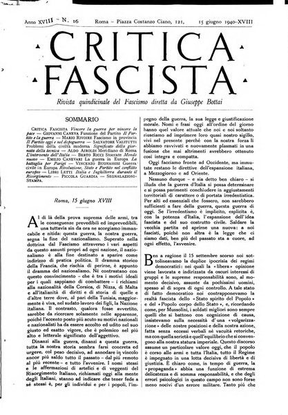 Critica fascista rivista quindicinale del fascismo diretta da Giuseppe Bottai