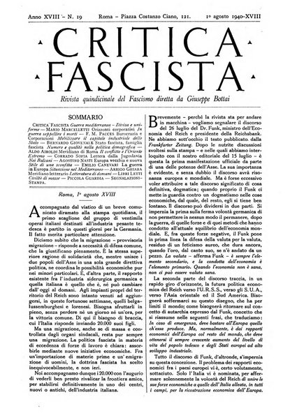 Critica fascista rivista quindicinale del fascismo diretta da Giuseppe Bottai