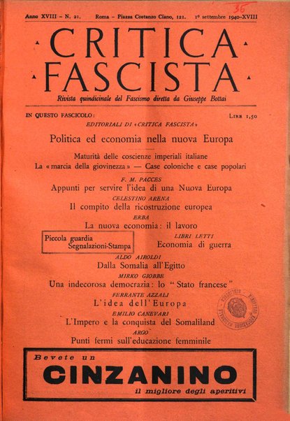 Critica fascista rivista quindicinale del fascismo diretta da Giuseppe Bottai