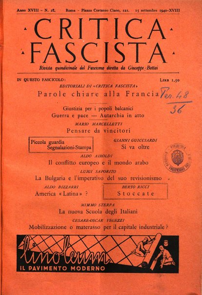 Critica fascista rivista quindicinale del fascismo diretta da Giuseppe Bottai