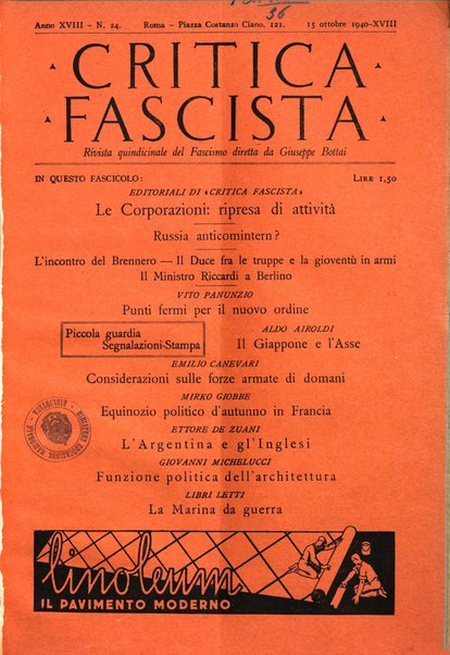 Critica fascista rivista quindicinale del fascismo diretta da Giuseppe Bottai