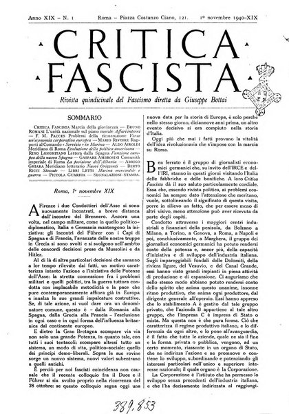 Critica fascista rivista quindicinale del fascismo diretta da Giuseppe Bottai