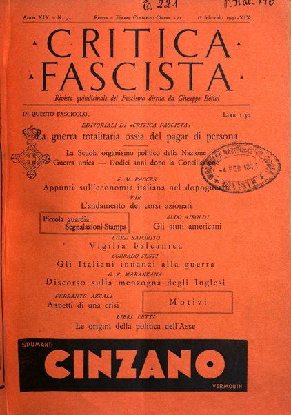 Critica fascista rivista quindicinale del fascismo diretta da Giuseppe Bottai