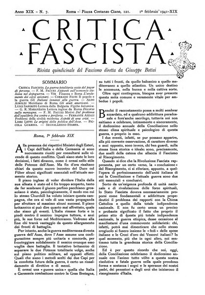 Critica fascista rivista quindicinale del fascismo diretta da Giuseppe Bottai