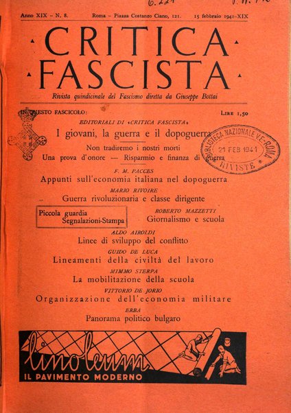 Critica fascista rivista quindicinale del fascismo diretta da Giuseppe Bottai