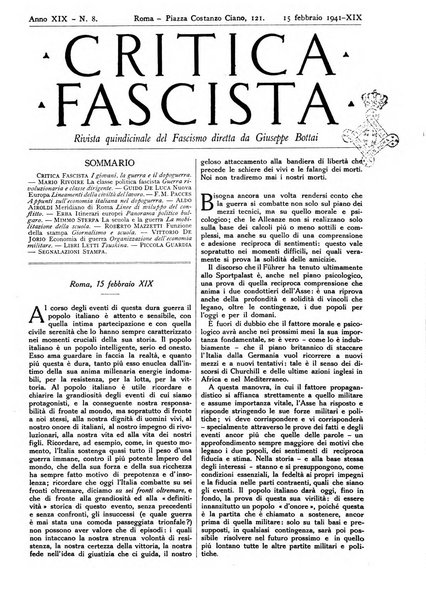 Critica fascista rivista quindicinale del fascismo diretta da Giuseppe Bottai