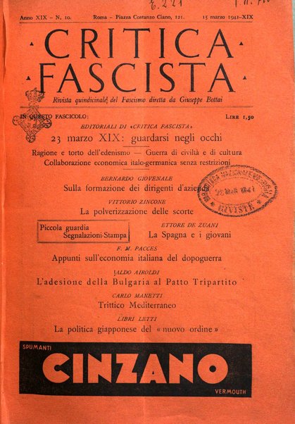 Critica fascista rivista quindicinale del fascismo diretta da Giuseppe Bottai